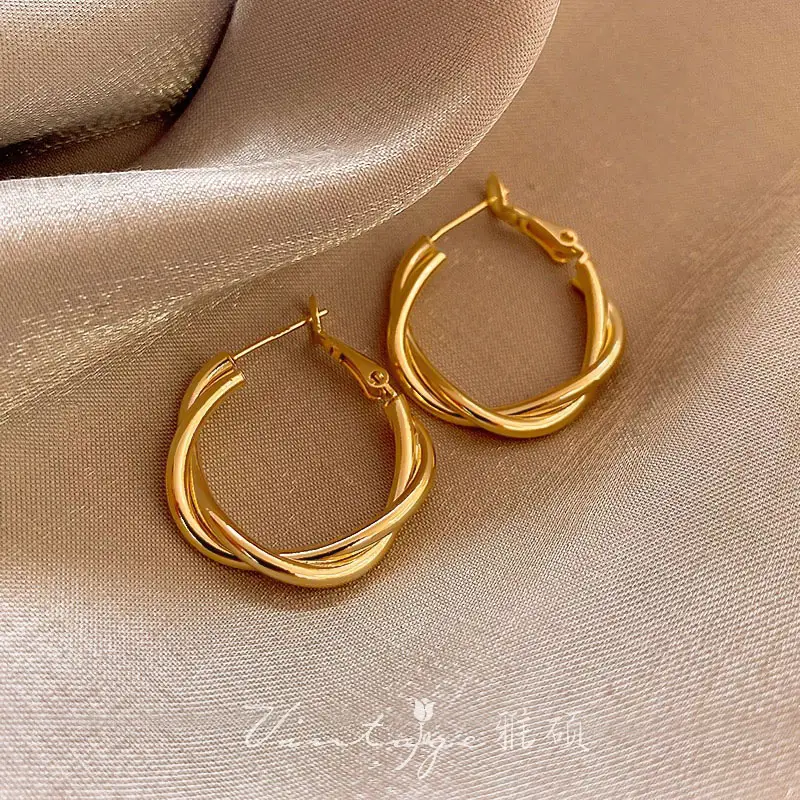 Gold 2-Circle Hanger Earrings for Women