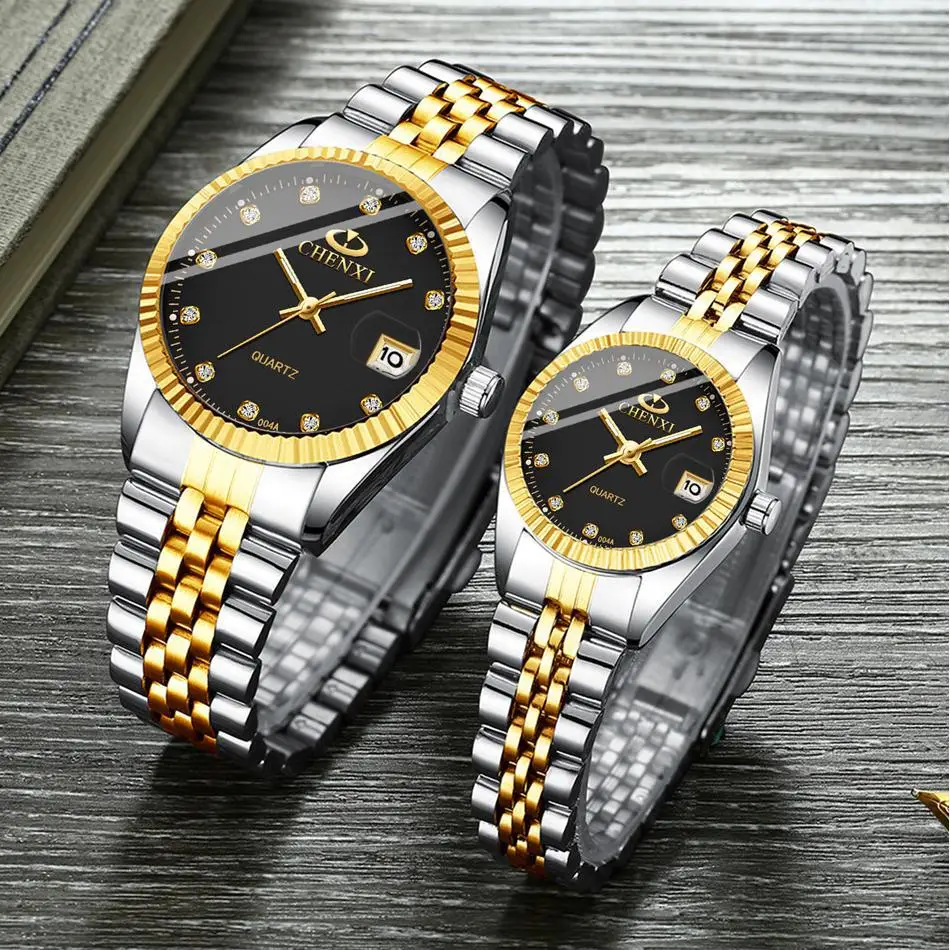 Chenxi Couple Watches Gold Silver Diamond Band 1000 Hours - Image 10