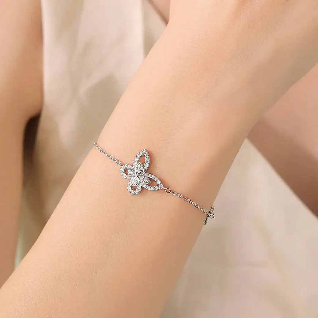 Gejia Butterfly Zircon Bracelet for Women Plated 18K White Gold - Image 3