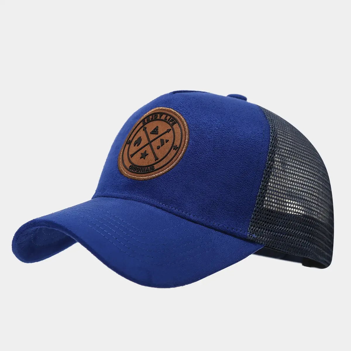 European Men's Blue Mesh Sun Hat with Logo — feature 12