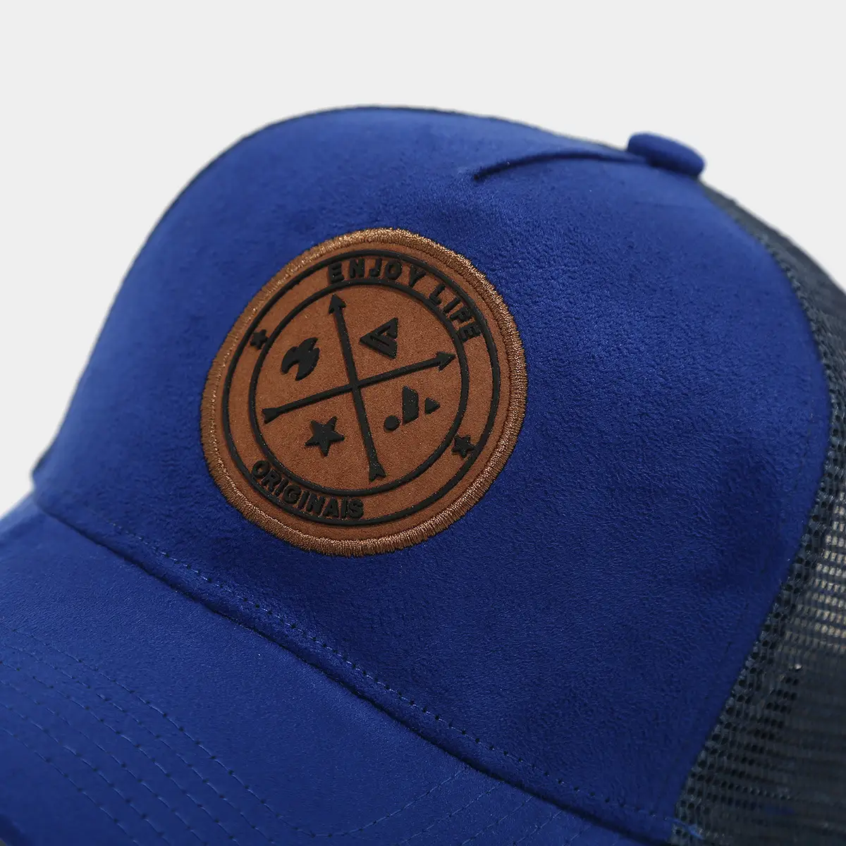 European Men's Blue Mesh Sun Hat with Logo — feature 13