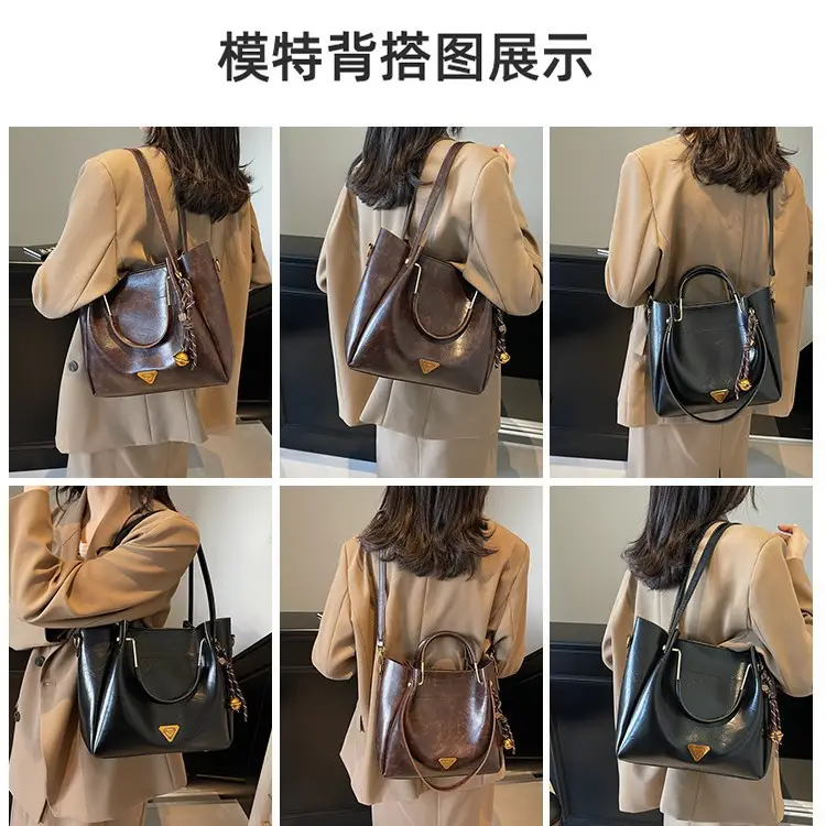 Brown Leather Tote Bag for Women Autumn Winter - Image 5