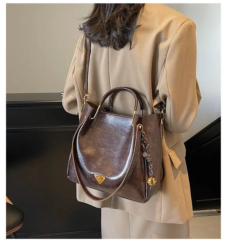 Brown Leather Tote Bag for Women Autumn Winter — feature 1