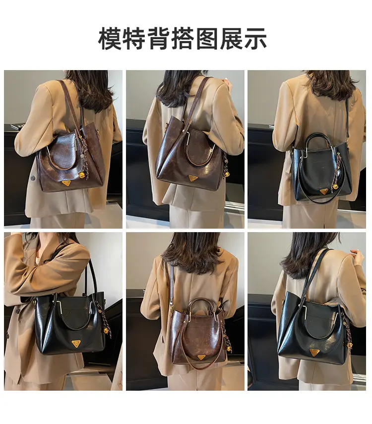 Brown Leather Tote Bag for Women Autumn Winter — feature 3