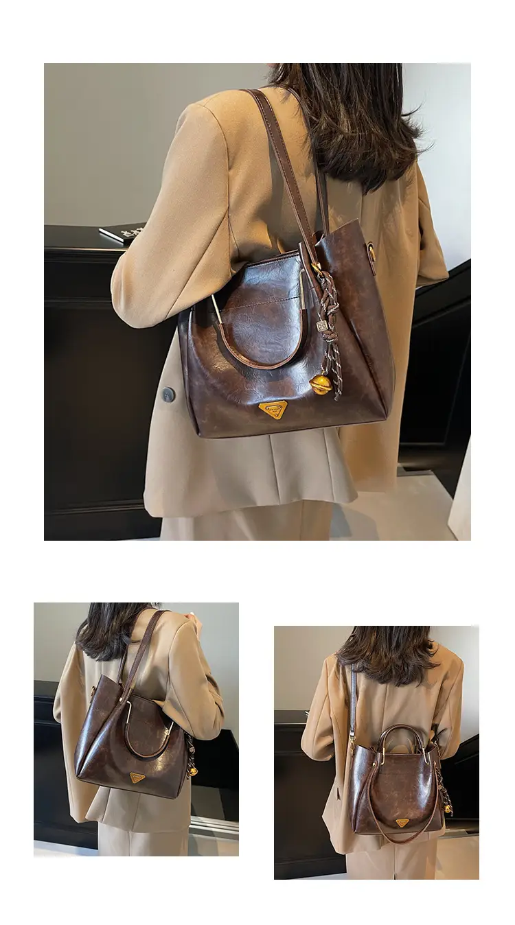 Brown Leather Tote Bag for Women Autumn Winter — feature 4