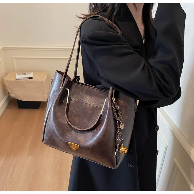 Brown Leather Tote Bag for Women Autumn Winter — feature 9