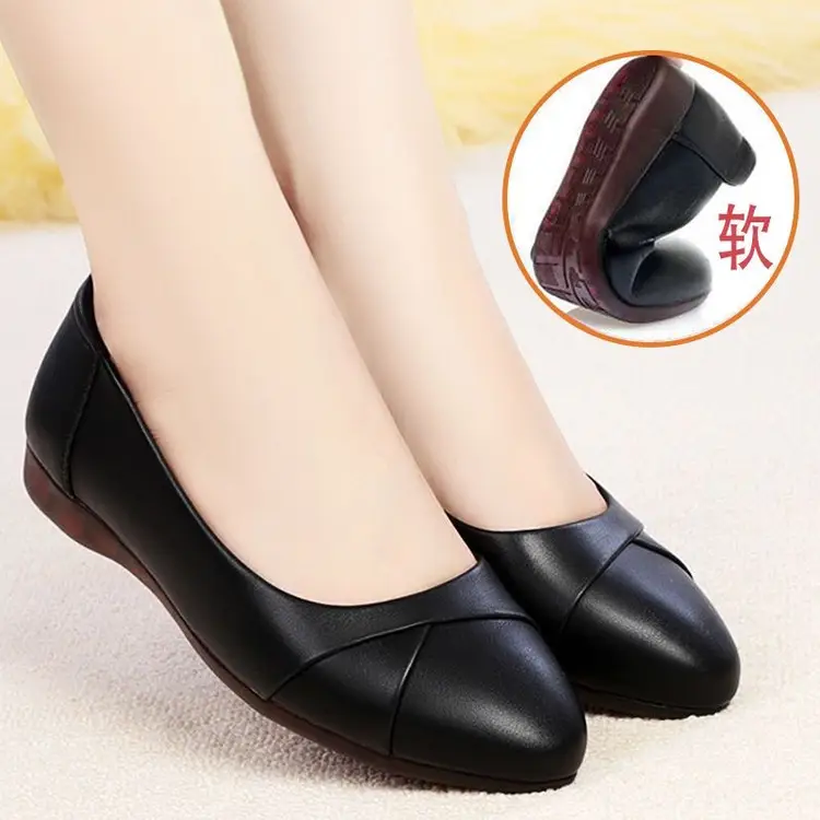 Working Mom Shoes Spring New Flat Beef Tendon Soft Sole Middle-aged and Elderly Single-layer Shoes Flat Heeled Non-slip Shallow Mouth Women's Small Leather Shoes — feature 5