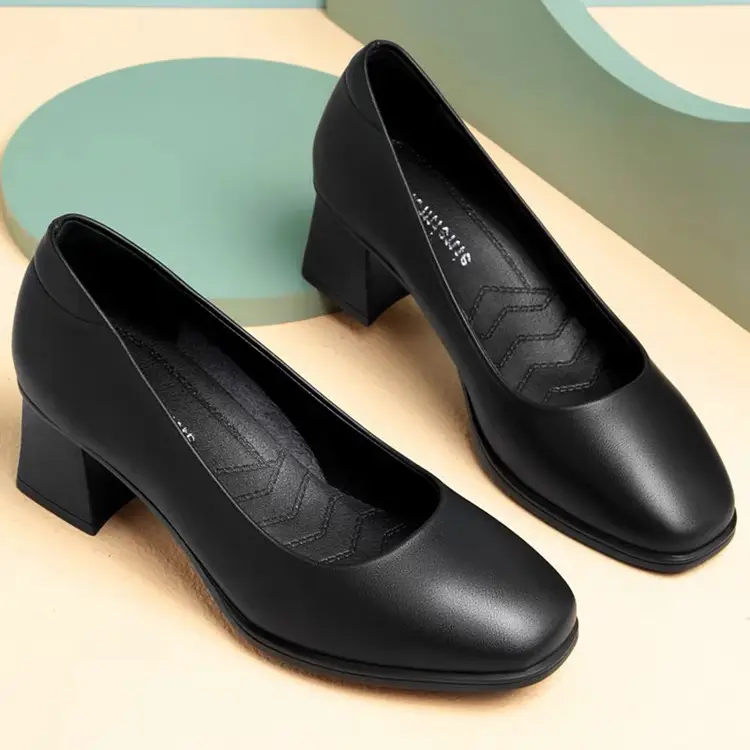 Not Tired Feet Comfortable High Heels 2025 Spring New Thick Heel French Single-layer Shoes Women's Shallow Mouth Elegant Black Work Shoes — feature 1