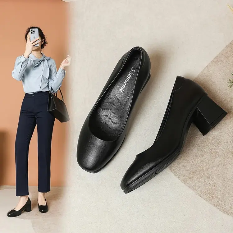 Not Tired Feet Comfortable High Heels 2025 Spring New Thick Heel French Single-layer Shoes Women's Shallow Mouth Elegant Black Work Shoes — feature 12
