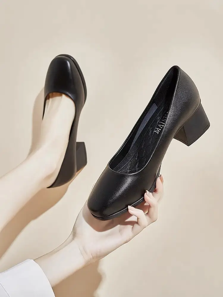 Not Tired Feet Comfortable High Heels 2025 Spring New Thick Heel French Single-layer Shoes Women's Shallow Mouth Elegant Black Work Shoes — feature 3