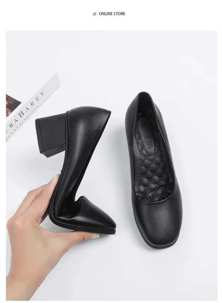 Not Tired Feet Comfortable High Heels 2025 Spring New Thick Heel French Single-layer Shoes Women's Shallow Mouth Elegant Black Work Shoes — feature 4