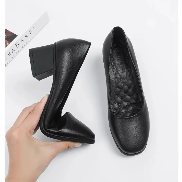 Not Tired Feet Comfortable High Heels 2025 Spring New Thick Heel French Single-layer Shoes Women's Shallow Mouth Elegant Black Work Shoes — feature 6