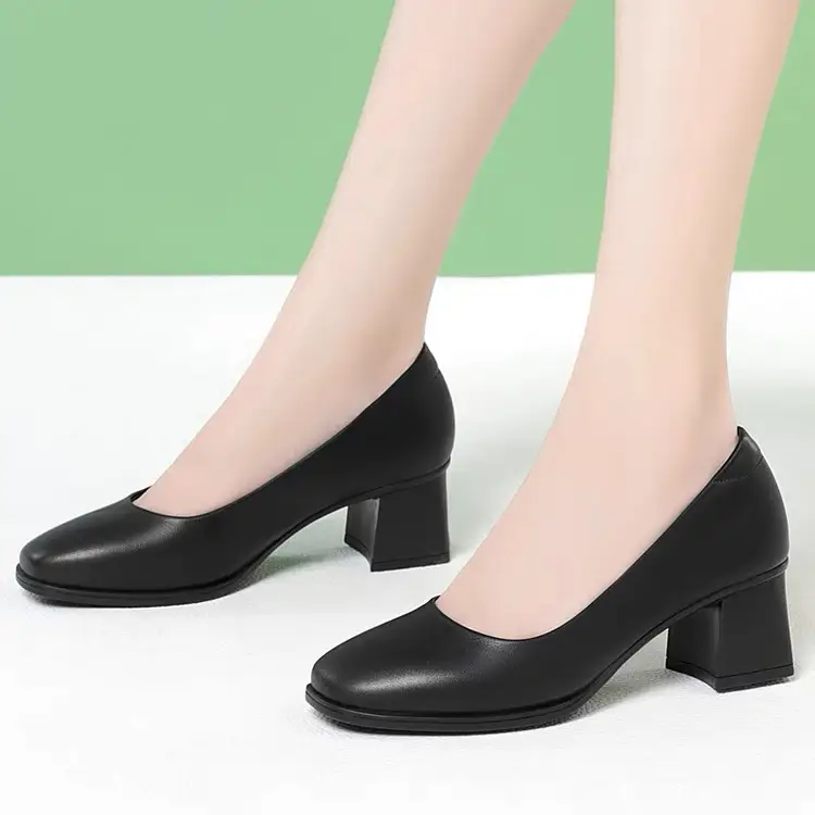 Not Tired Feet Comfortable High Heels 2025 Spring New Thick Heel French Single-layer Shoes Women's Shallow Mouth Elegant Black Work Shoes — feature 7