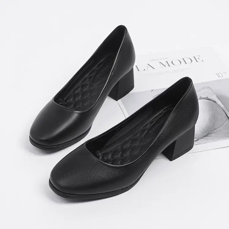 Not Tired Feet Comfortable High Heels 2025 Spring New Thick Heel French Single-layer Shoes Women's Shallow Mouth Elegant Black Work Shoes — feature 8