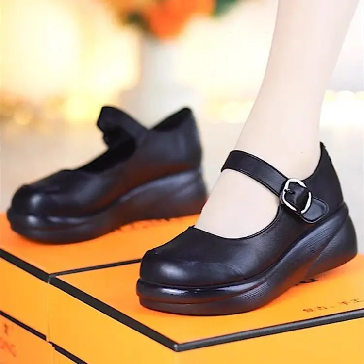 2025 New Vintage Casual Platform Platform Women's Shoes Round Toe Shallow Soft Sole Shoes Mom Wedge Working Shoes — feature 1