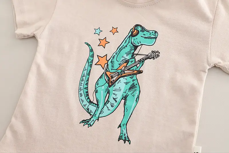 Boys Dinosaur Print Summer Suit Cream Blue Shorts — feature 13