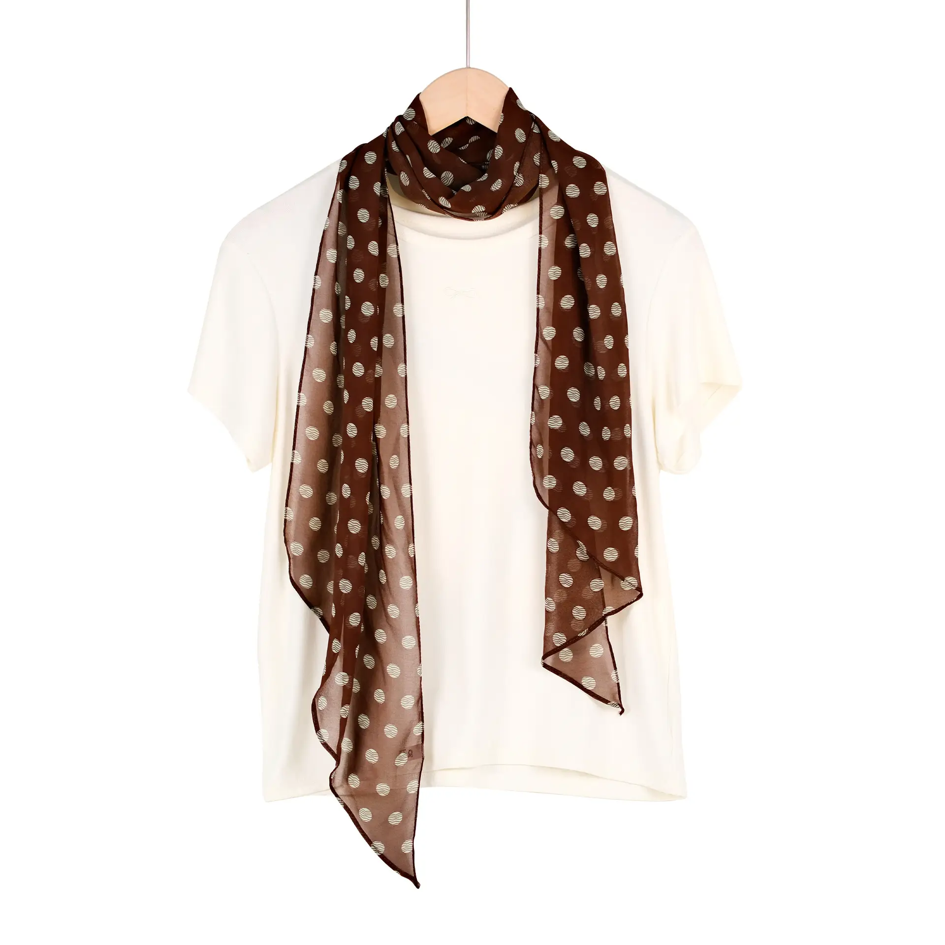 French Style Long Poll Dot Georgette Scarf Brown - Image 15