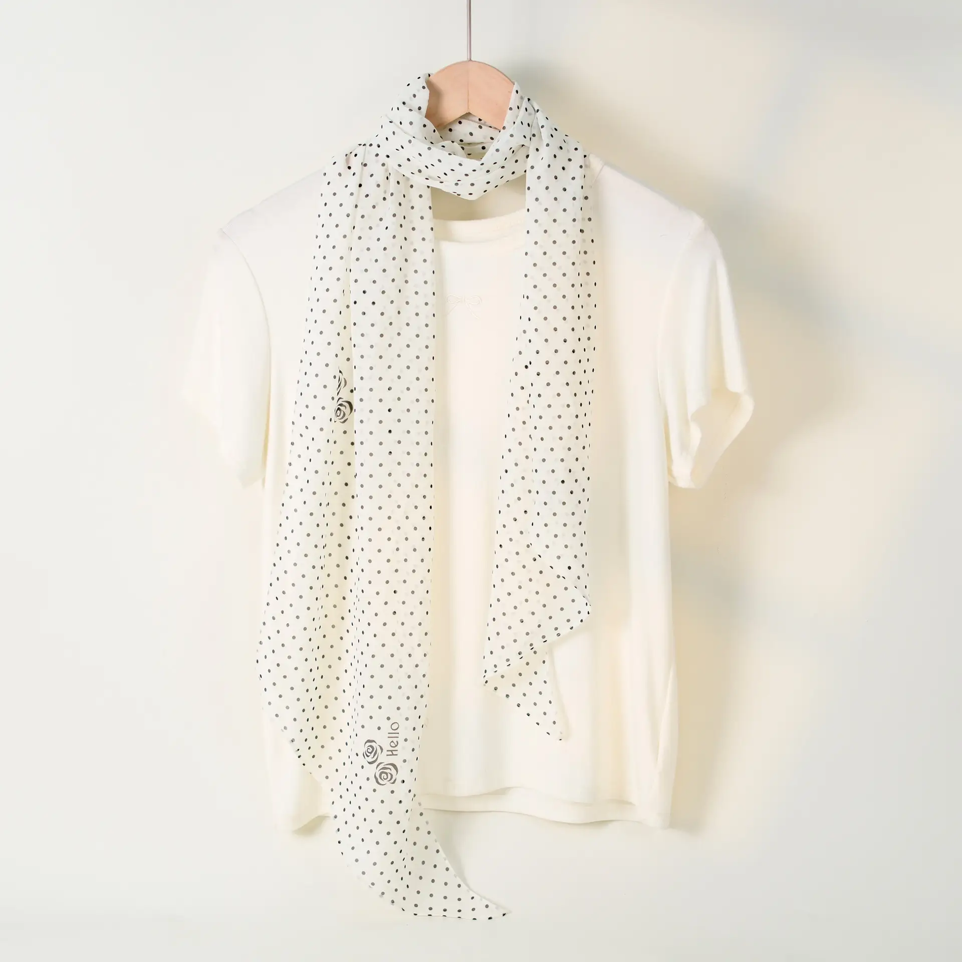 French Style Long Poll Dot Georgette Scarf Brown - Image 6