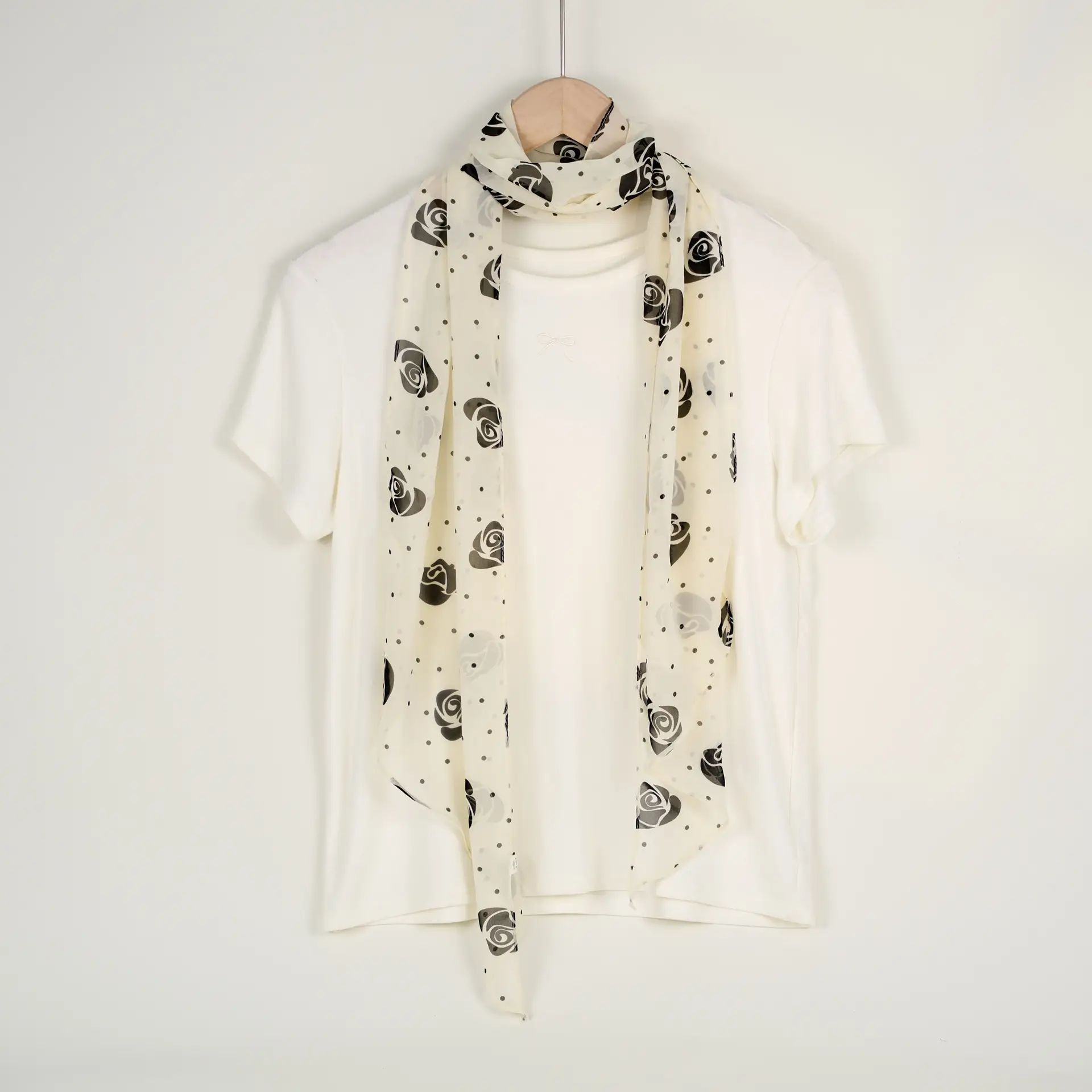 French Style Long Poll Dot Georgette Scarf Brown - Image 7
