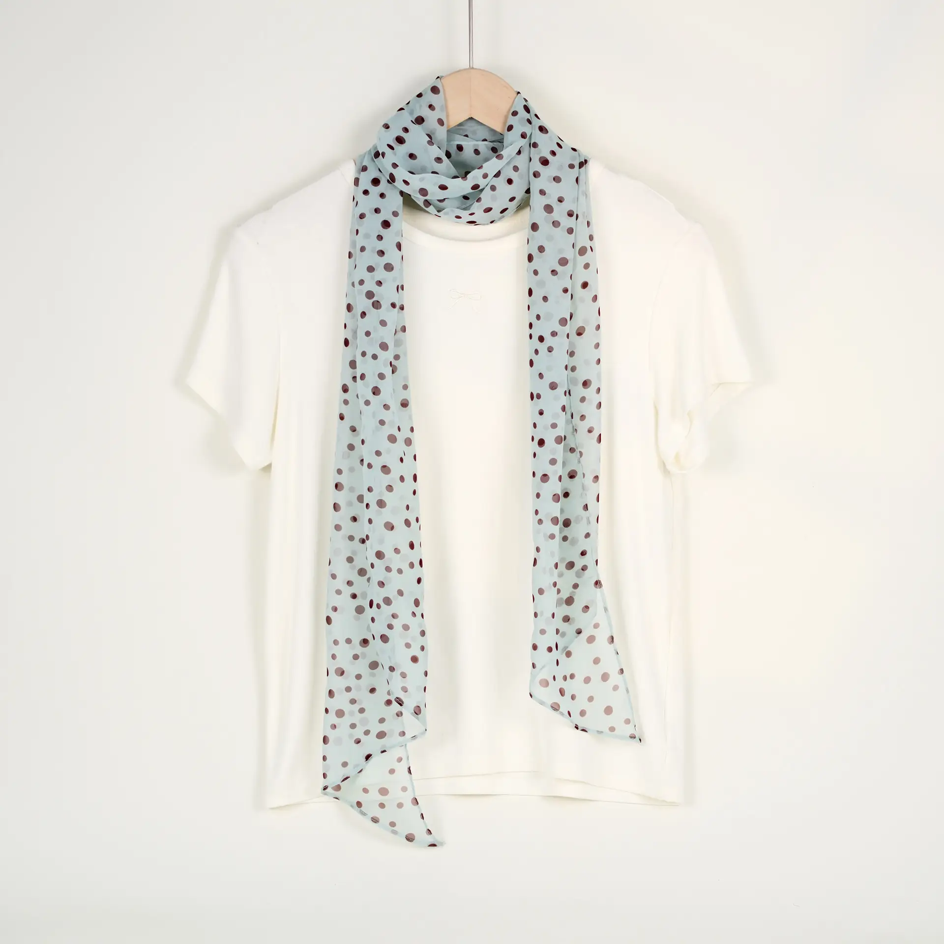 French Style Long Poll Dot Georgette Scarf Brown - Image 8