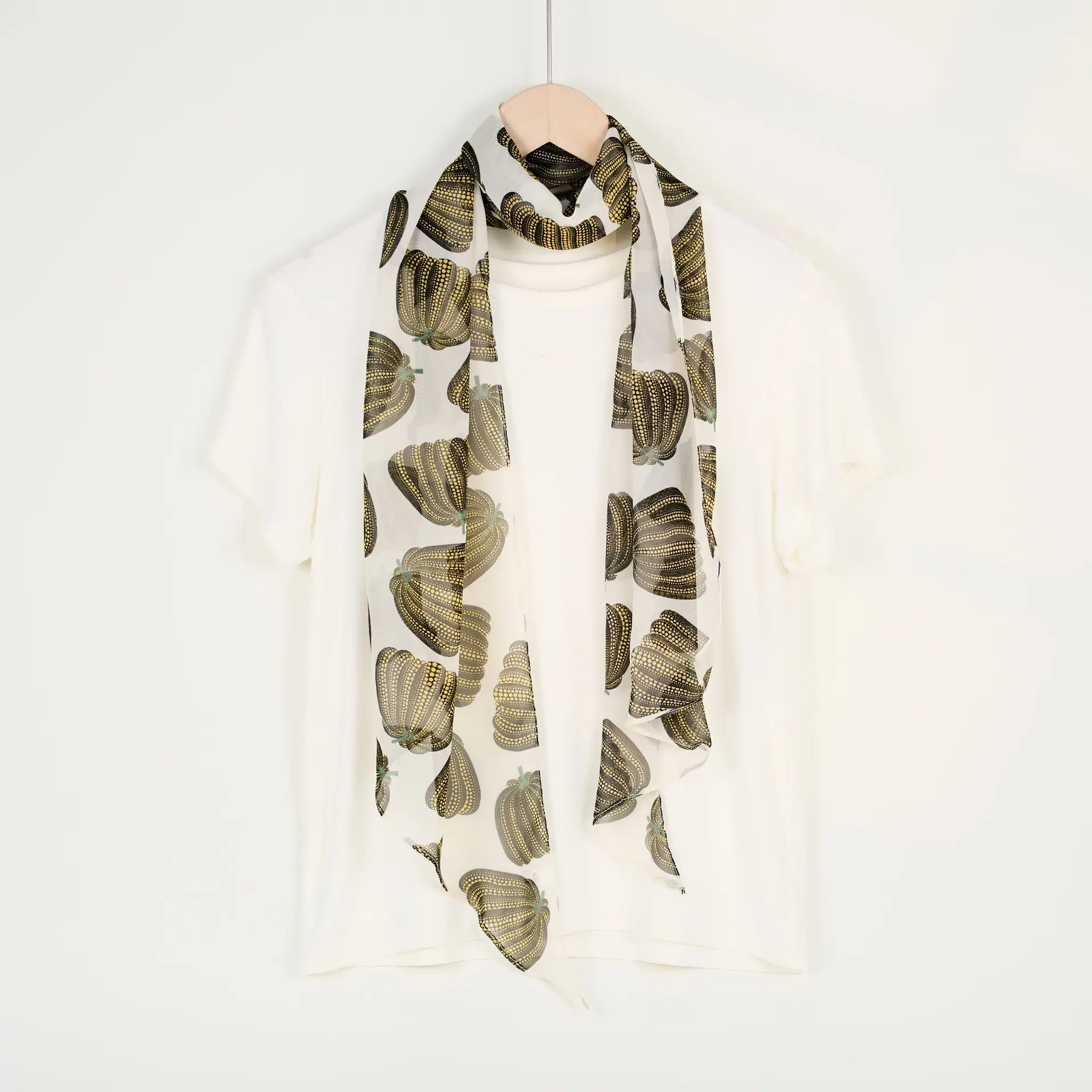 French Style Long Poll Dot Georgette Scarf Brown - Image 9