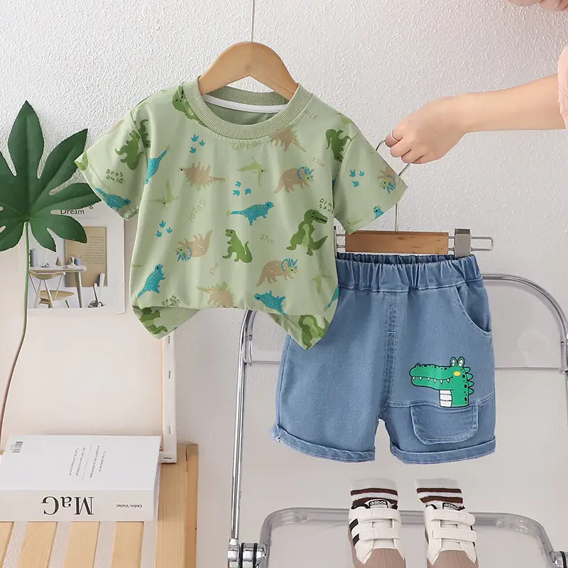 Children's Dinosaur Print Cotton T-Shirt & Shorts Set