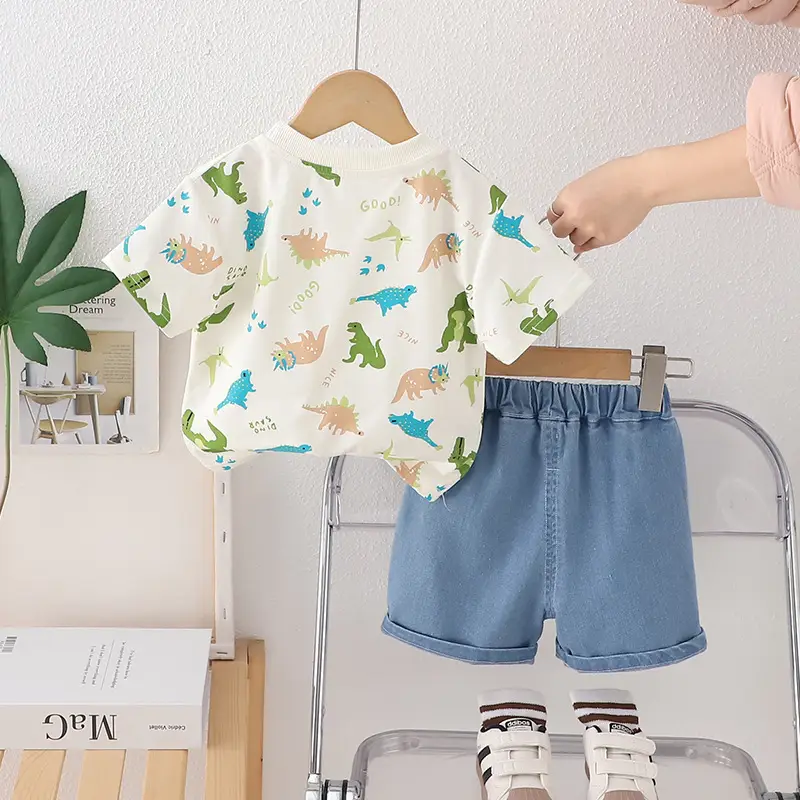Children's Dinosaur Print Cotton T-Shirt & Shorts Set