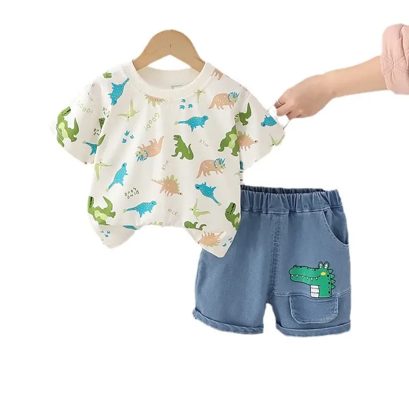 Children's Dinosaur Print Cotton T-Shirt & Shorts Set