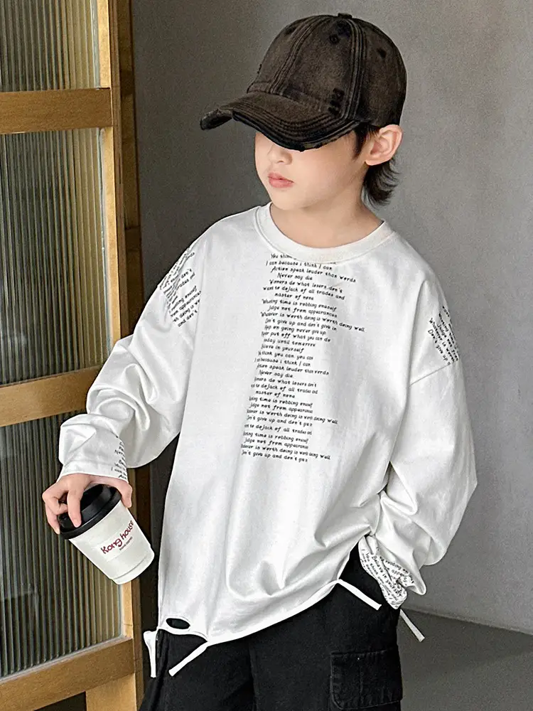 Boys Long Sleeve T-Shirt White 2026 Spring Loose Fit - Image 5