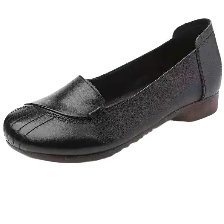 Women's Black Leather Slip-On Flat Shoes 2025 - Image 7