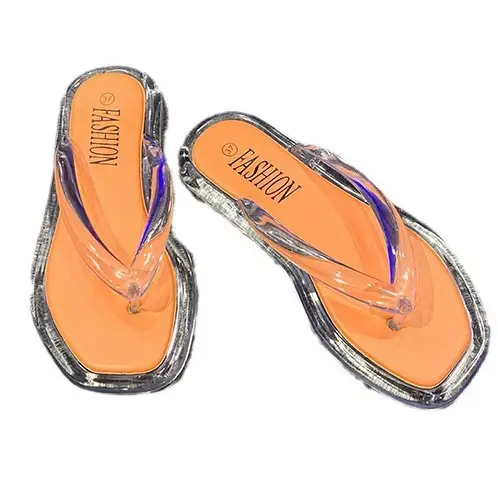 Cross-border Korean-style Internet-famous beach flip-flops Joker Jelly Outer Wear Transparent Double Color Slippers for Women