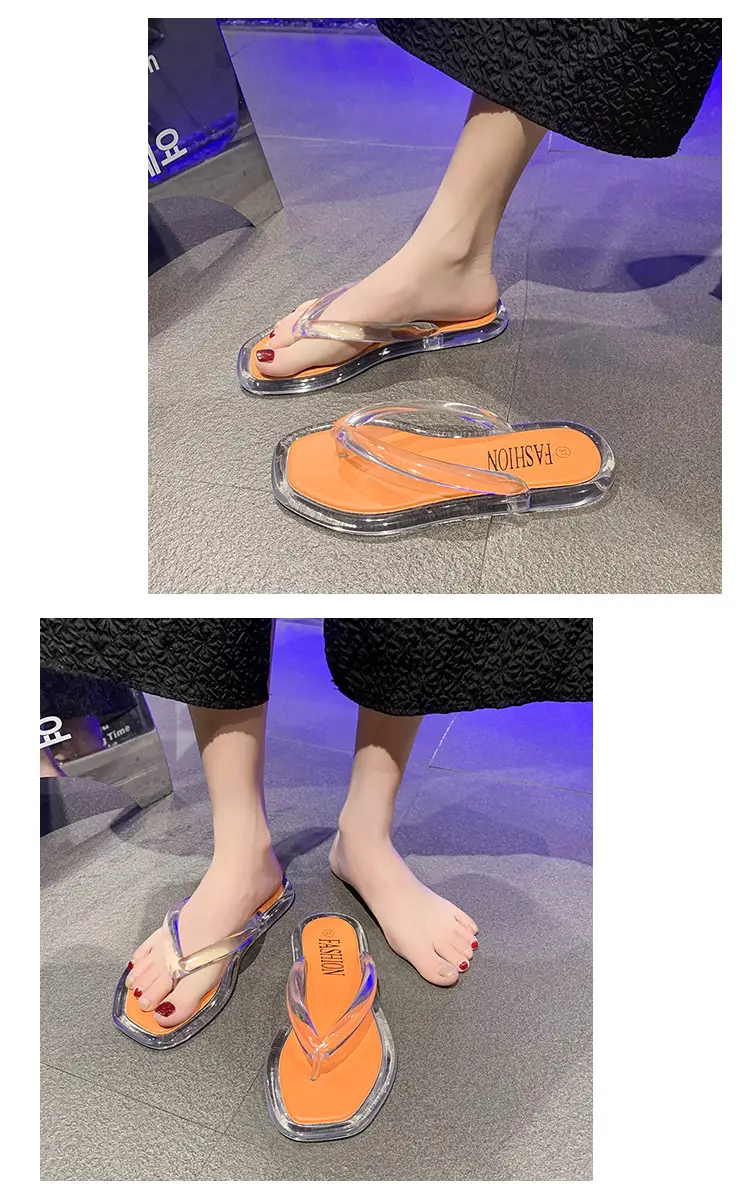 Cross-border Korean-style Internet-famous beach flip-flops Joker Jelly Outer Wear Transparent Double Color Slippers for Women — feature 10