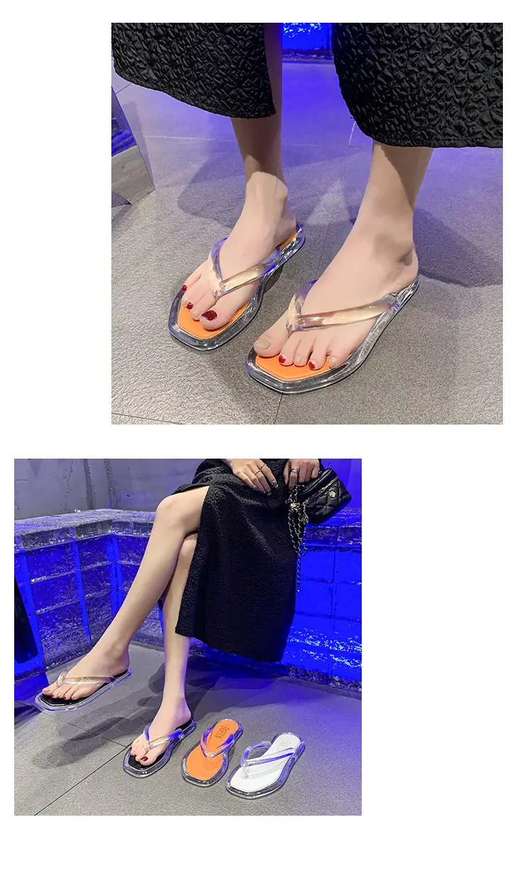 Cross-border Korean-style Internet-famous beach flip-flops Joker Jelly Outer Wear Transparent Double Color Slippers for Women — feature 11