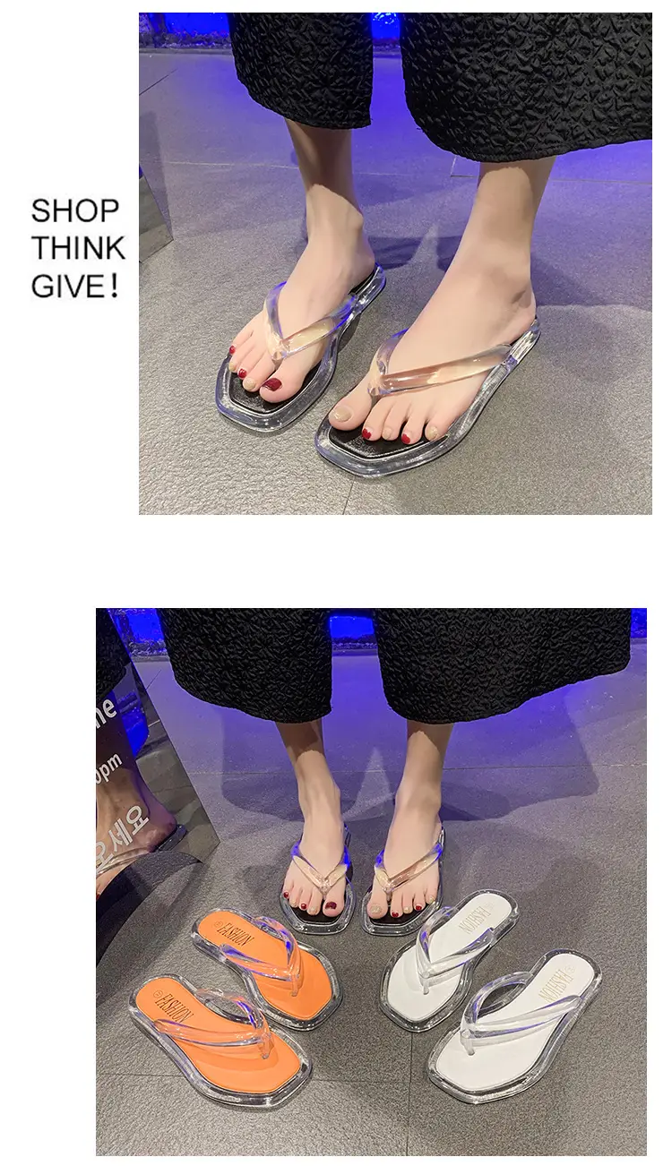Cross-border Korean-style Internet-famous beach flip-flops Joker Jelly Outer Wear Transparent Double Color Slippers for Women — feature 13