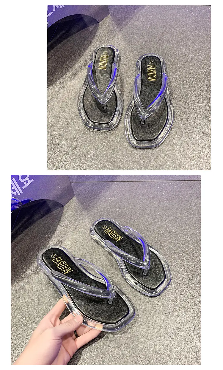 Cross-border Korean-style Internet-famous beach flip-flops Joker Jelly Outer Wear Transparent Double Color Slippers for Women — feature 15