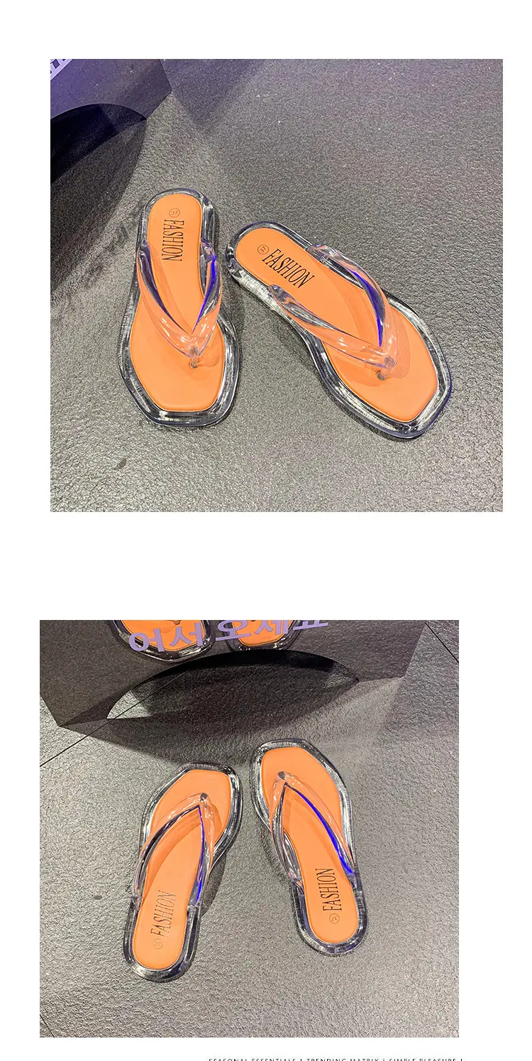 Cross-border Korean-style Internet-famous beach flip-flops Joker Jelly Outer Wear Transparent Double Color Slippers for Women — feature 16