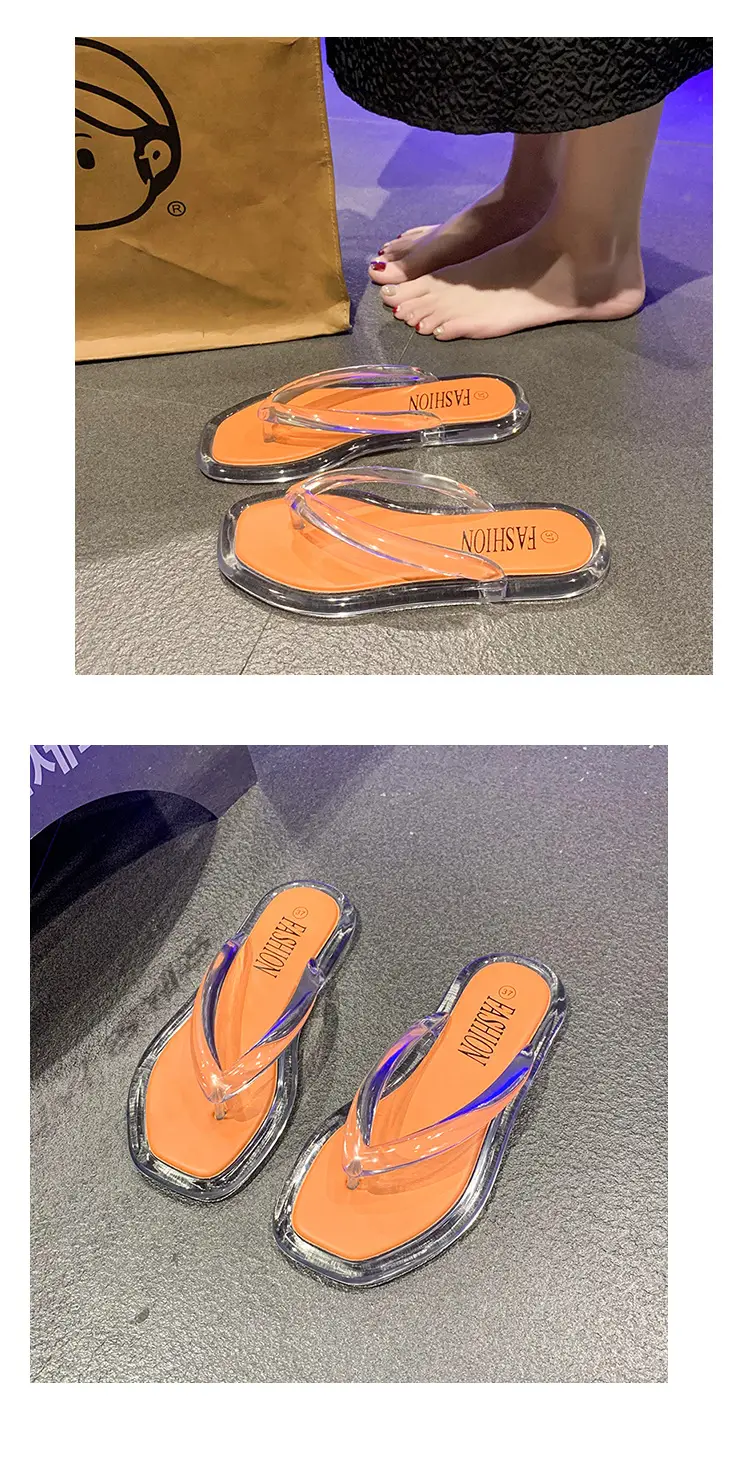 Cross-border Korean-style Internet-famous beach flip-flops Joker Jelly Outer Wear Transparent Double Color Slippers for Women — feature 17