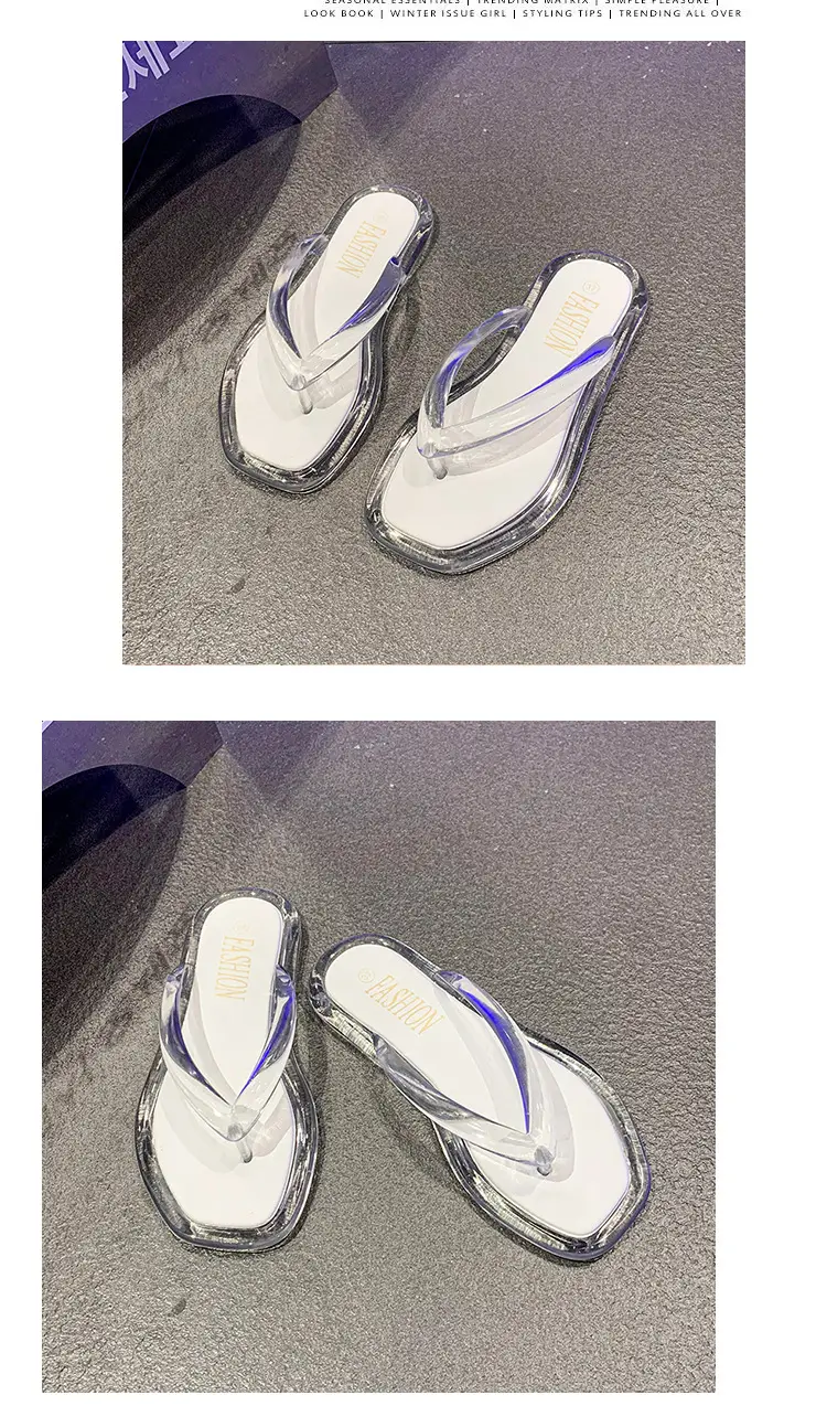 Cross-border Korean-style Internet-famous beach flip-flops Joker Jelly Outer Wear Transparent Double Color Slippers for Women — feature 18