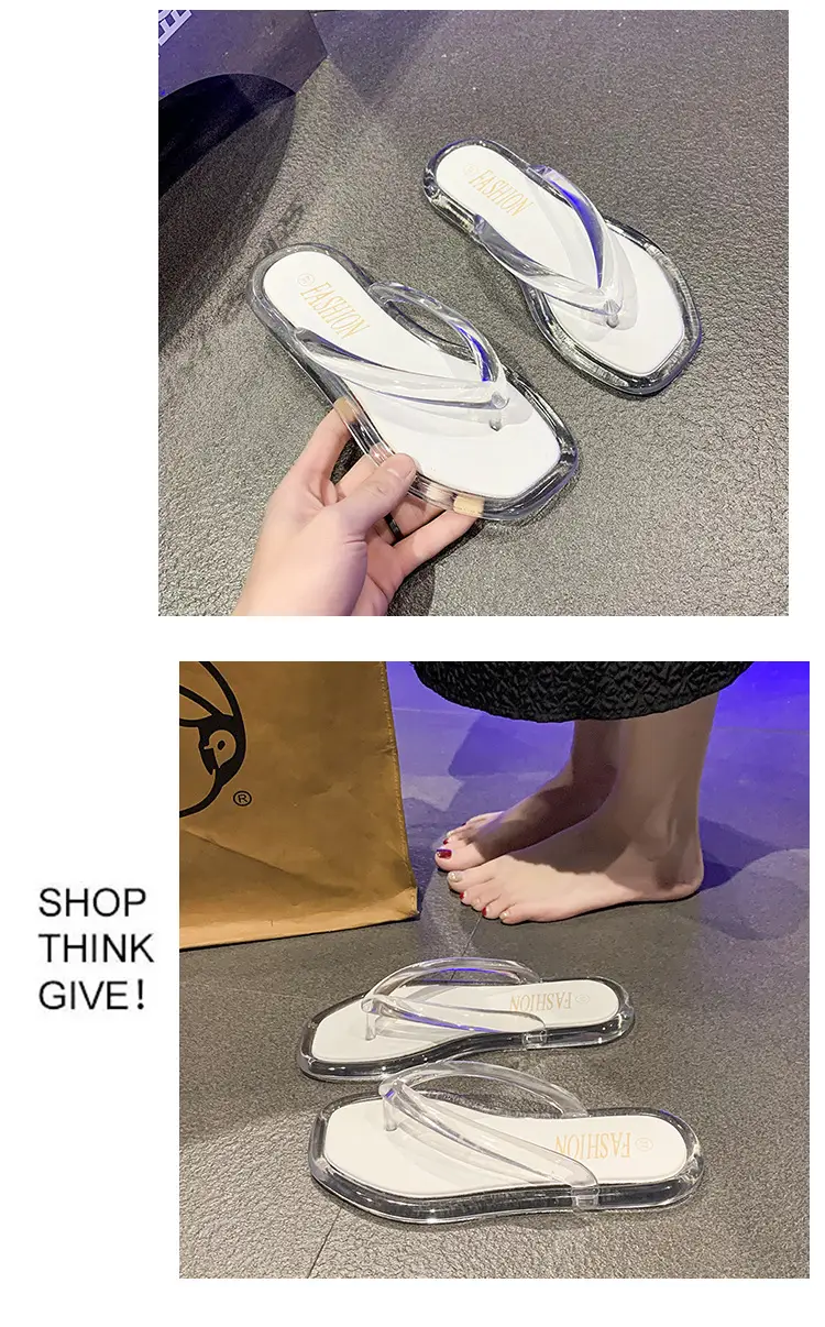 Cross-border Korean-style Internet-famous beach flip-flops Joker Jelly Outer Wear Transparent Double Color Slippers for Women — feature 19