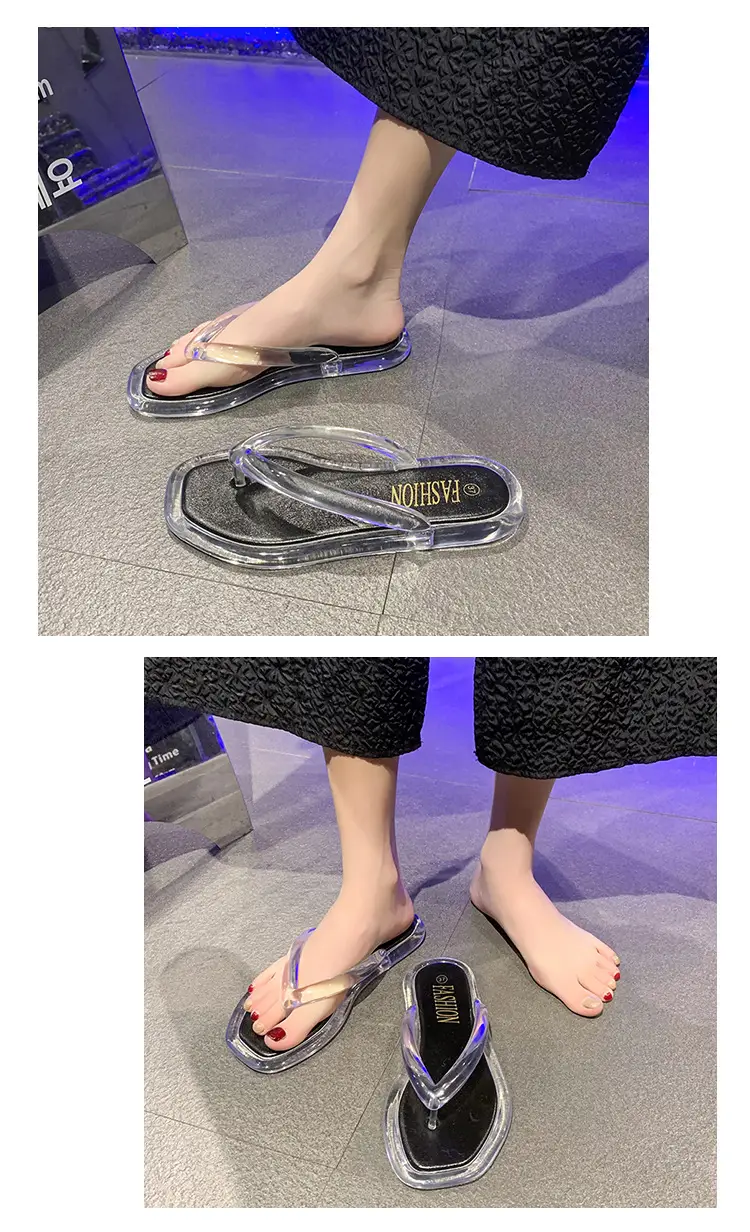 Cross-border Korean-style Internet-famous beach flip-flops Joker Jelly Outer Wear Transparent Double Color Slippers for Women — feature 9