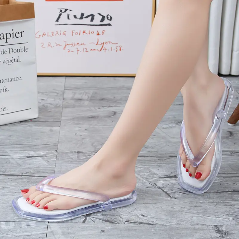 Cross-border Korean-style Internet-famous beach flip-flops Joker Jelly Outer Wear Transparent Double Color Slippers for Women