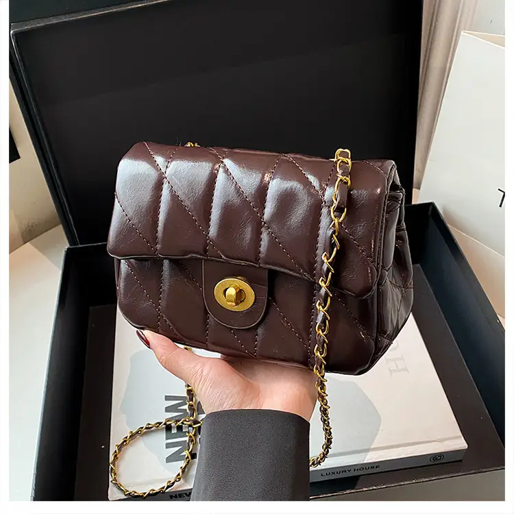 Women Rhombic Chain Shoulder Bag Red 2024 Winter - Image 6