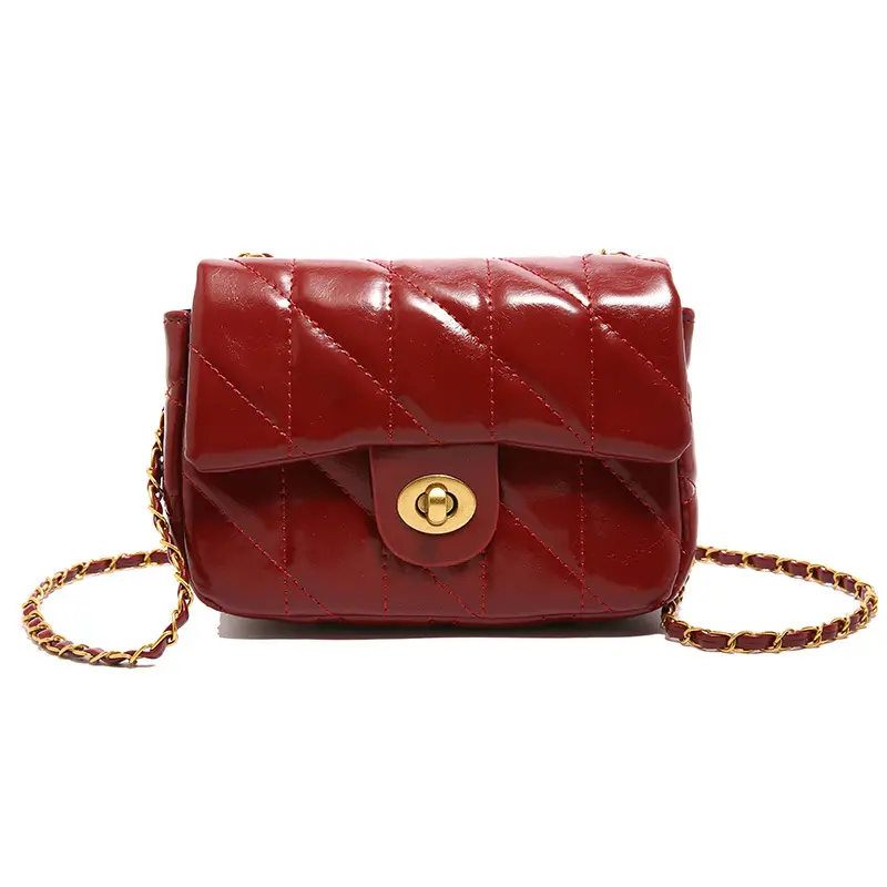 Women Rhombic Chain Shoulder Bag Red 2024 Winter - Image 8