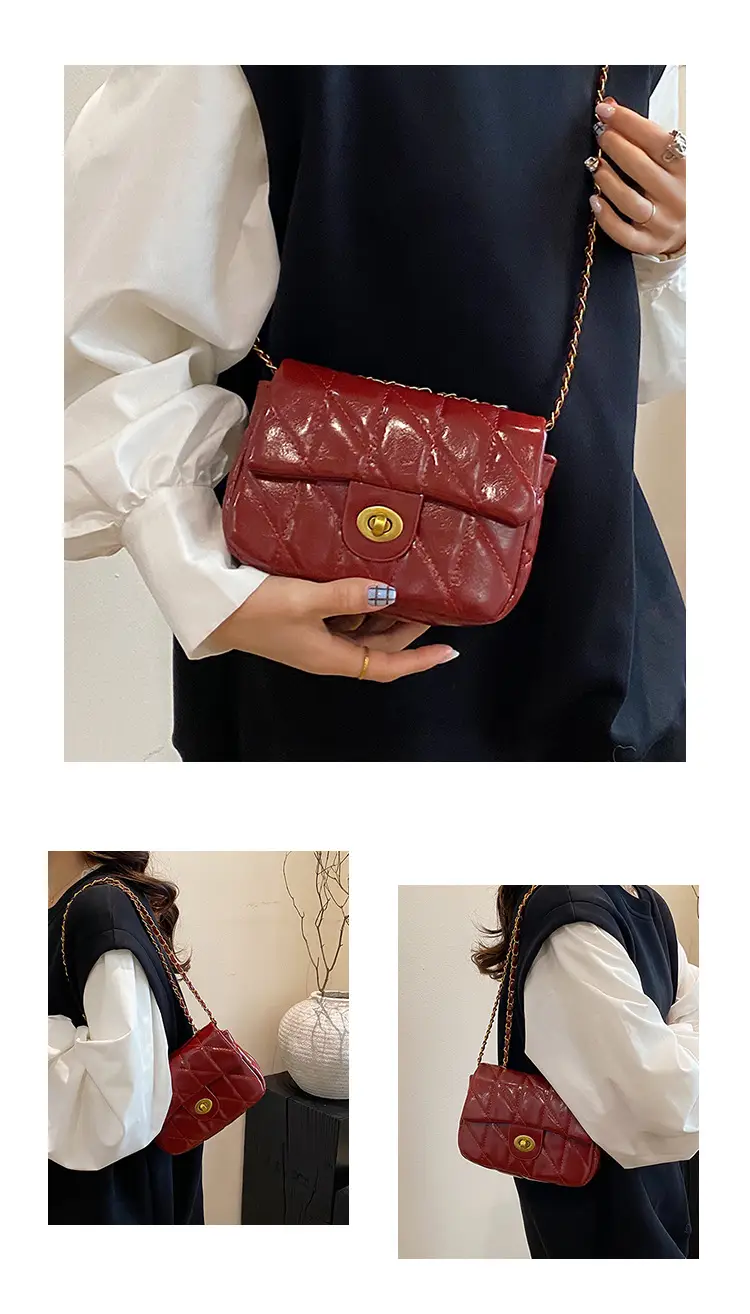 Women Rhombic Chain Shoulder Bag Red 2024 Winter — feature 10