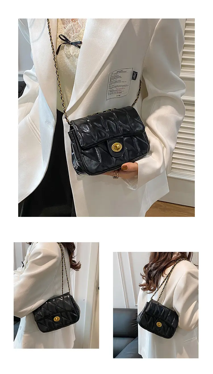 Women Rhombic Chain Shoulder Bag Red 2024 Winter — feature 11