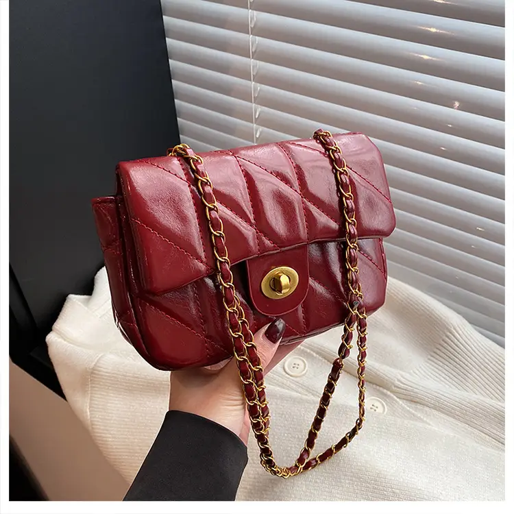 Women Rhombic Chain Shoulder Bag Red 2024 Winter — feature 12
