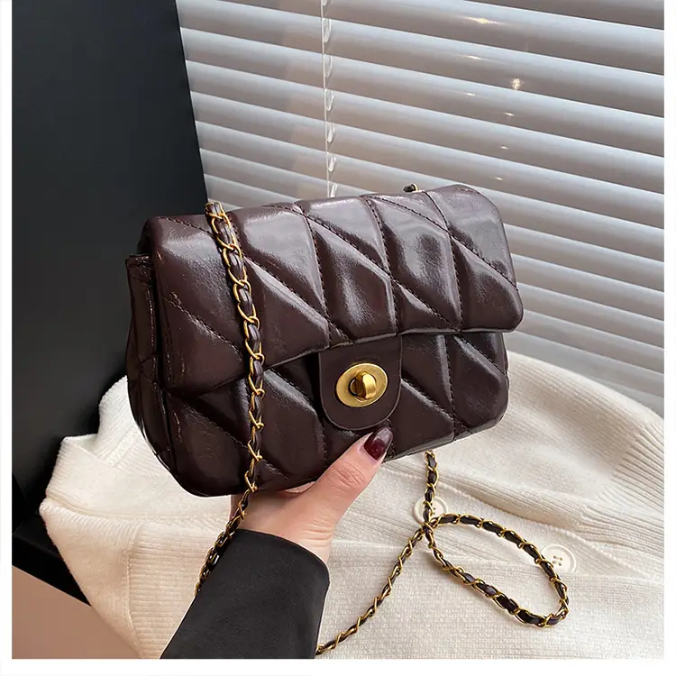 Women Rhombic Chain Shoulder Bag Red 2024 Winter — feature 13