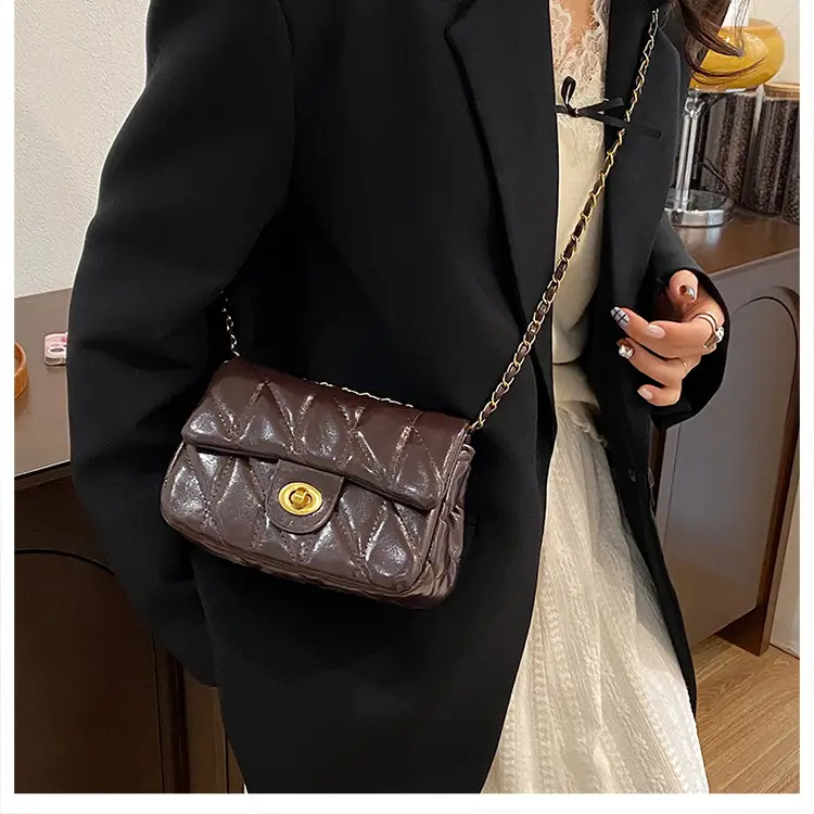Women Rhombic Chain Shoulder Bag Red 2024 Winter — feature 18