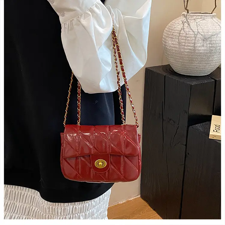 Women Rhombic Chain Shoulder Bag Red 2024 Winter — feature 19