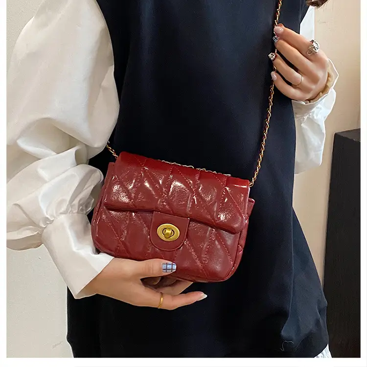 Women Rhombic Chain Shoulder Bag Red 2024 Winter — feature 20